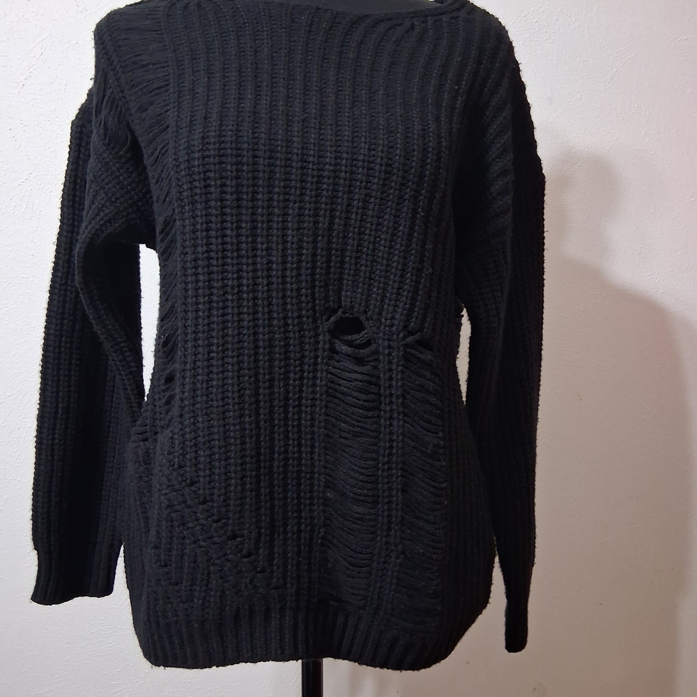 Distressed Ribbed Knit Sweater